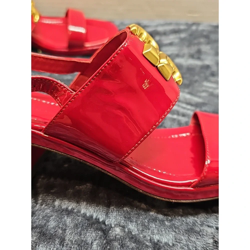Tory Burch Red Patent Leather Eleanor Heel Sandal Size 6